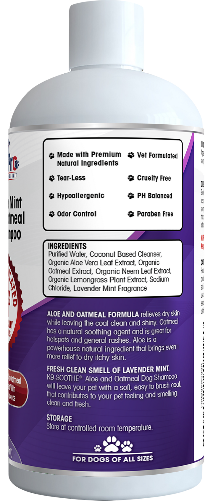 Lavender Mint Oatmeal & Aloe Dog Shampoo for Allergies - k9pro-store